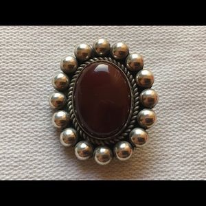SOLD -Navajo Signed Carnelian Sterling Pendant Pin